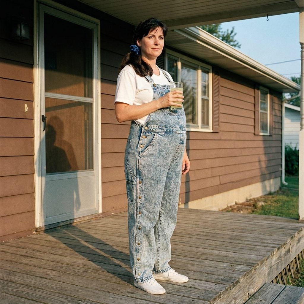 Acid-Wash Maternity Overalls with Snap Closures and a Bib Front That Meant Business