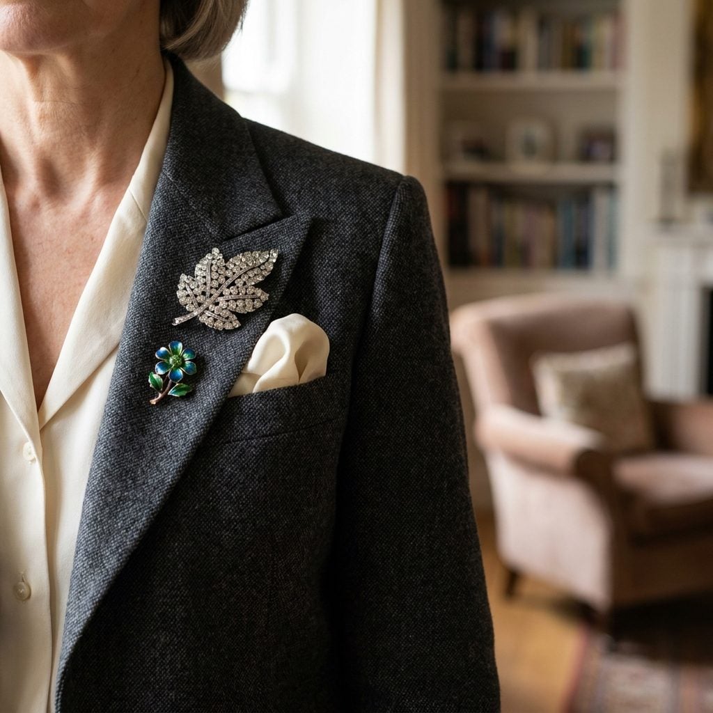 Adding a Brooch to a Lapel That Already Carries a Pocket Square and a Pin