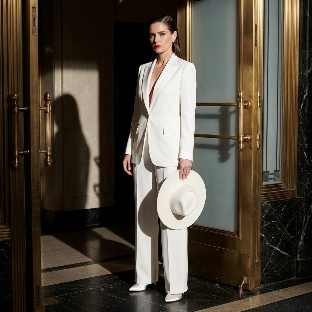 Bianca Jagger's Sleek Side-Parted Hair Slicked Close to the Head Like a Helmet Made of Silk