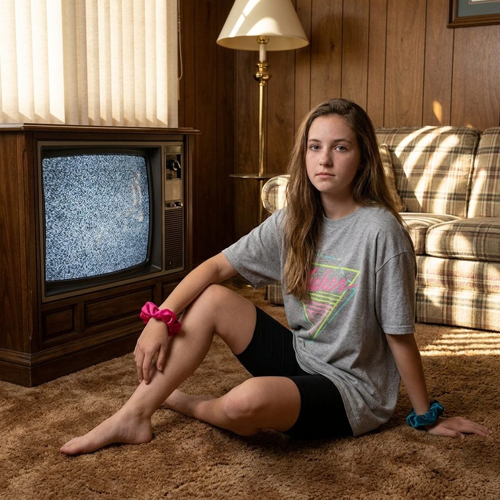 Biker Shorts Under an Oversized Graphic Tee With a Scrunchie on Each Wrist