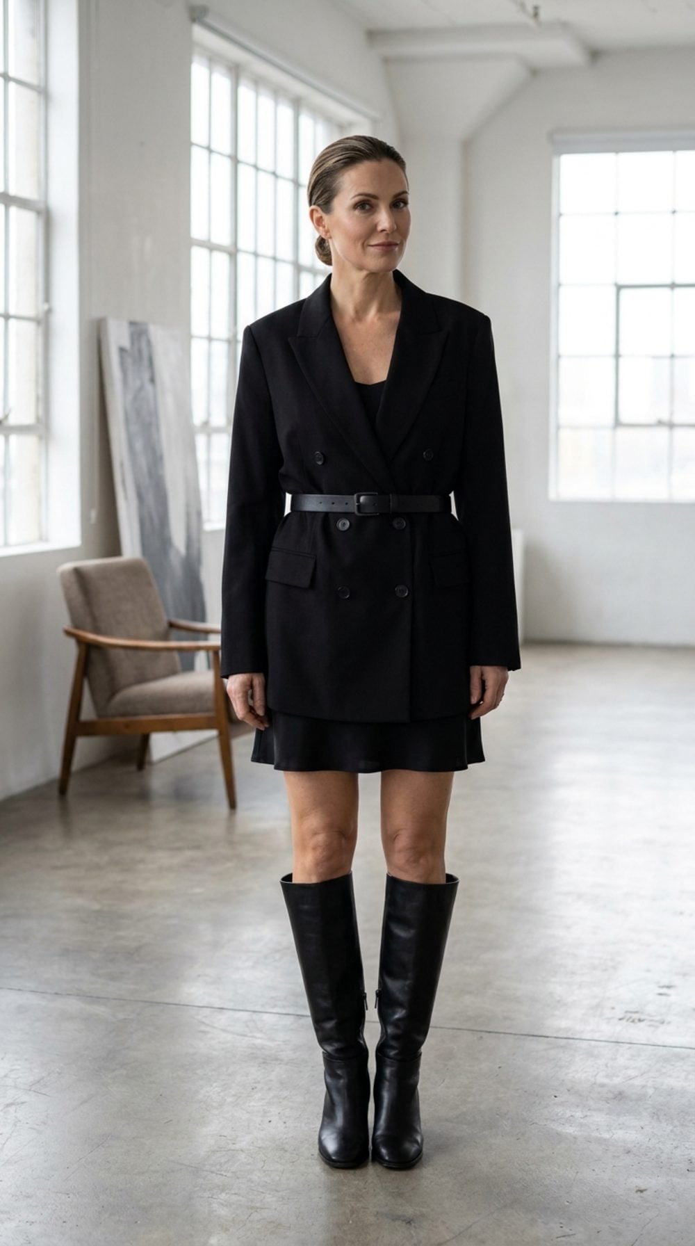 The Blazer-as-Dress Power Move in a Minimalist Loft
