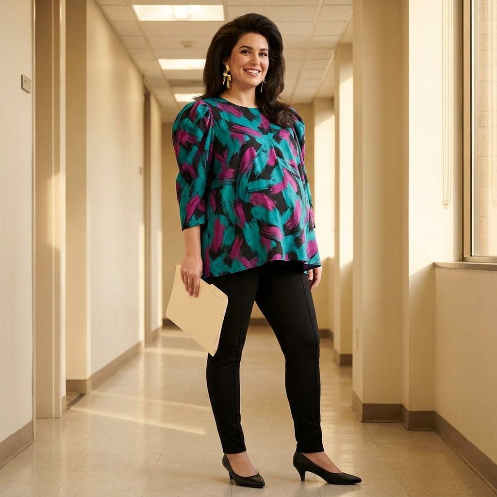 The Bold Abstract Print Maternity Blouse with Shoulders That Entered the Room First