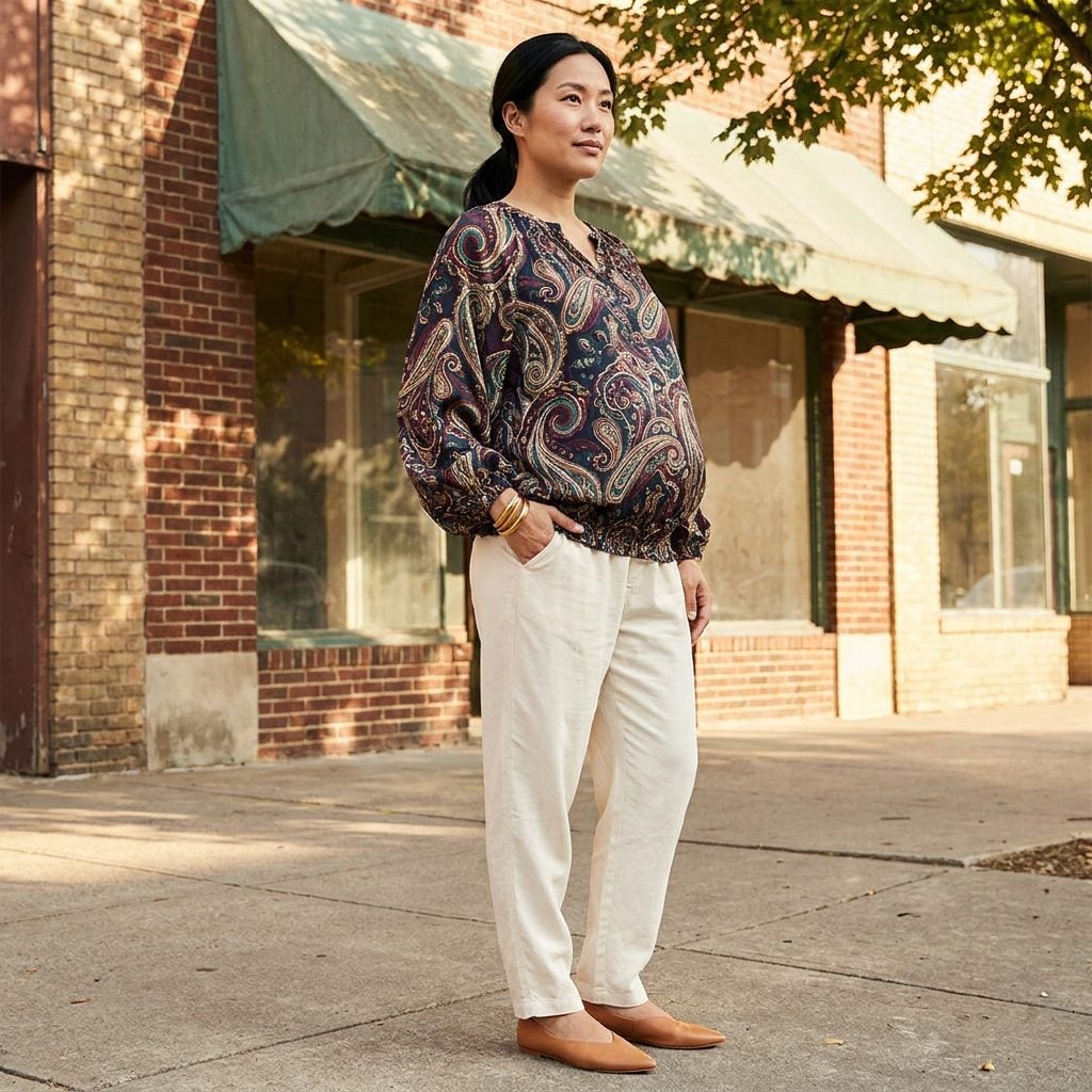 The Busy Paisley Tent Blouse with the Wide Elastic Hem That Held On Like It Had Somewhere to Be