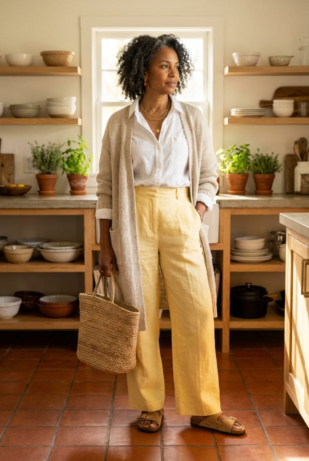 Butter Yellow Linen and a Long Oatmeal Cardigan Deserve Your Saturday Morning