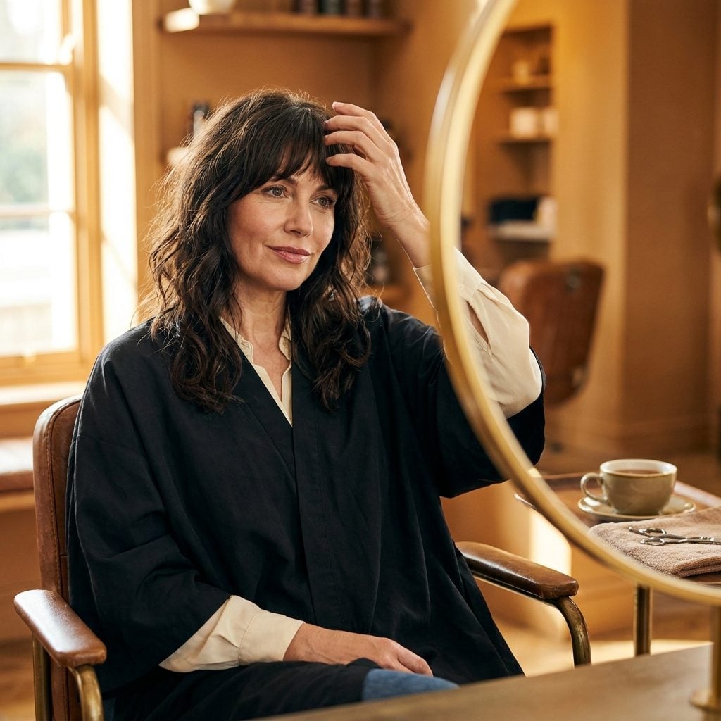 Choosing a fringe she always wanted because he said bangs would make her look like she was trying too hard