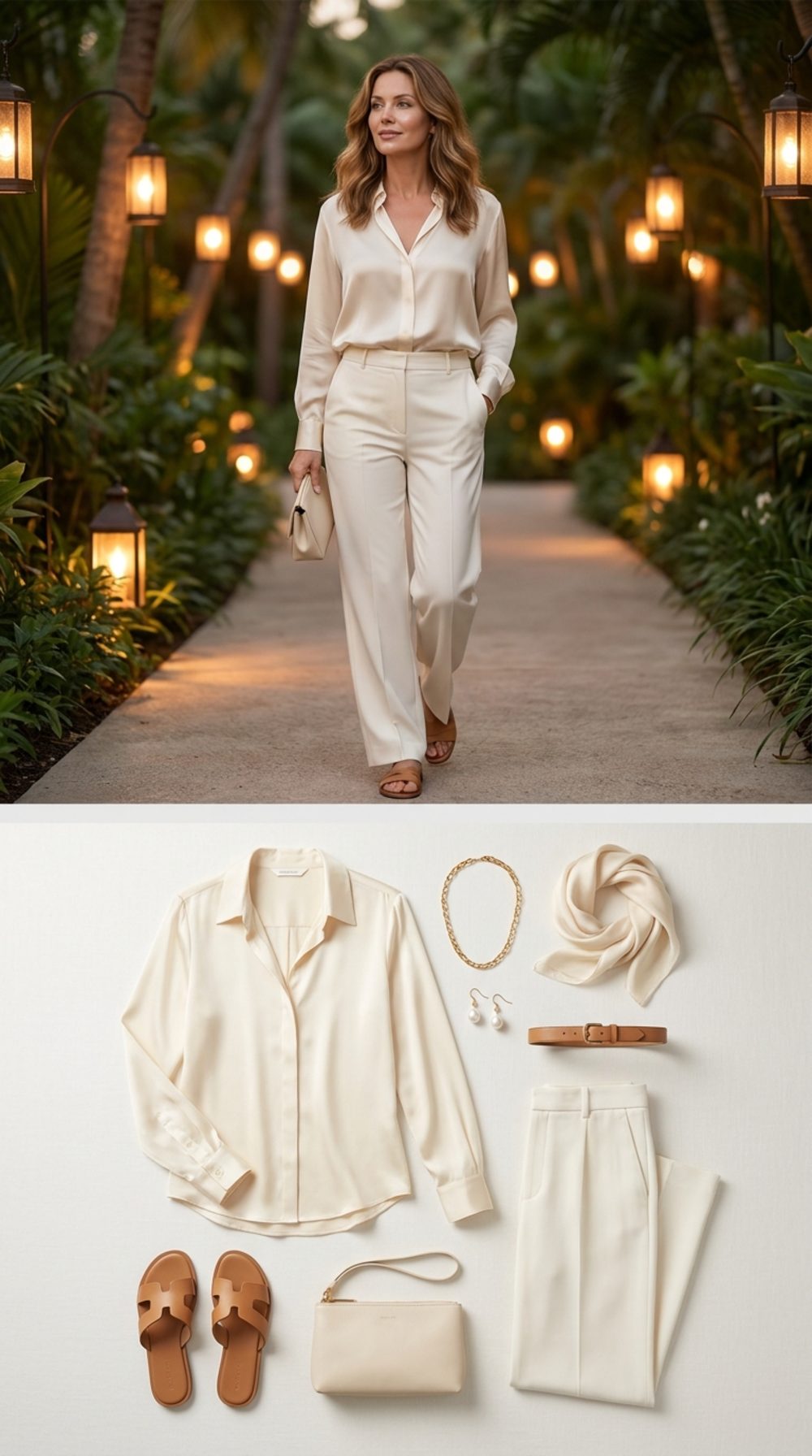 Cream Silk Blouse with Tailored Ivory Wide-Leg Trousers: The Garden Walk That Used to Be an Argument