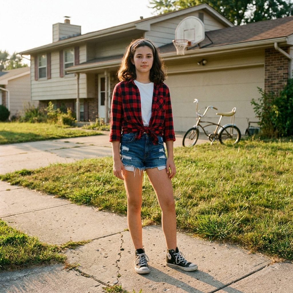 Cut-Off Denim Shorts With a Flannel Tied at the Waist and Converse High-Tops