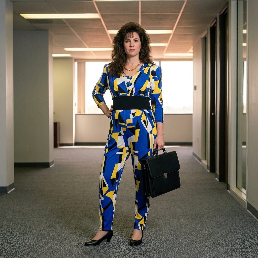 The Geometric-Print Maternity Jumpsuit with Shoulder Pads That Could Block a Doorway