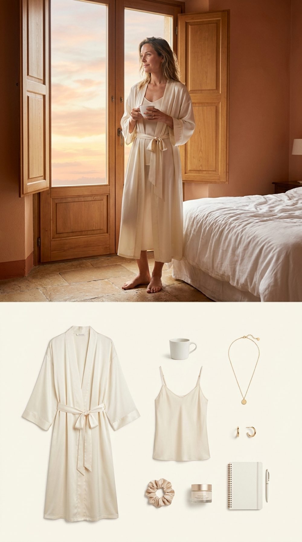 The Long Ivory Silk Robe, Last Morning, Coffee in Both Hands