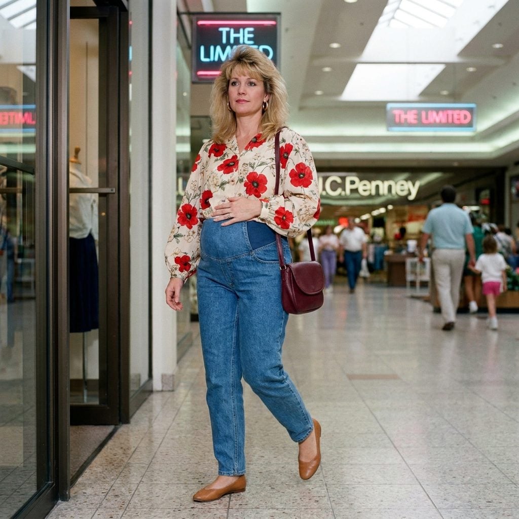 The Loud Floral Balloon-Sleeve Blouse Tucked Loosely into Elastic-Waist Denim