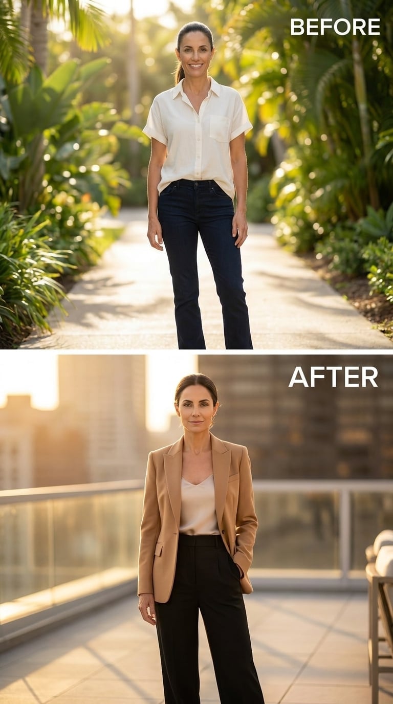 Camel Blazer, Rooftop Gold Light, and What She Looks Like When She Dresses with Authority