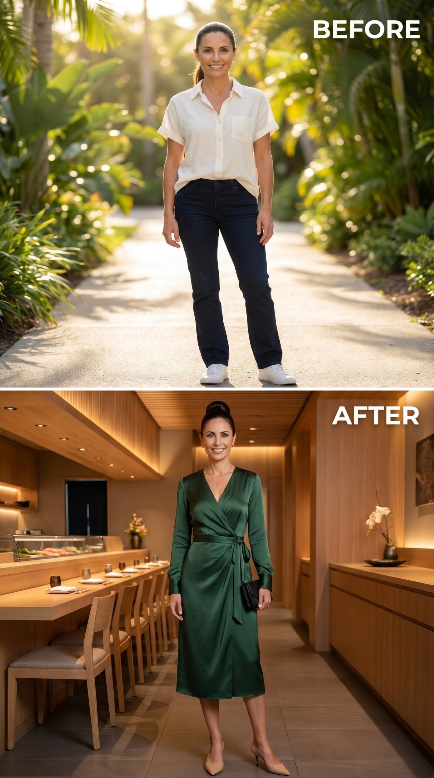 Forest Green Satin, a Wrap Tie at the Waist, and What It Looks Like to Walk Into a Room Ready