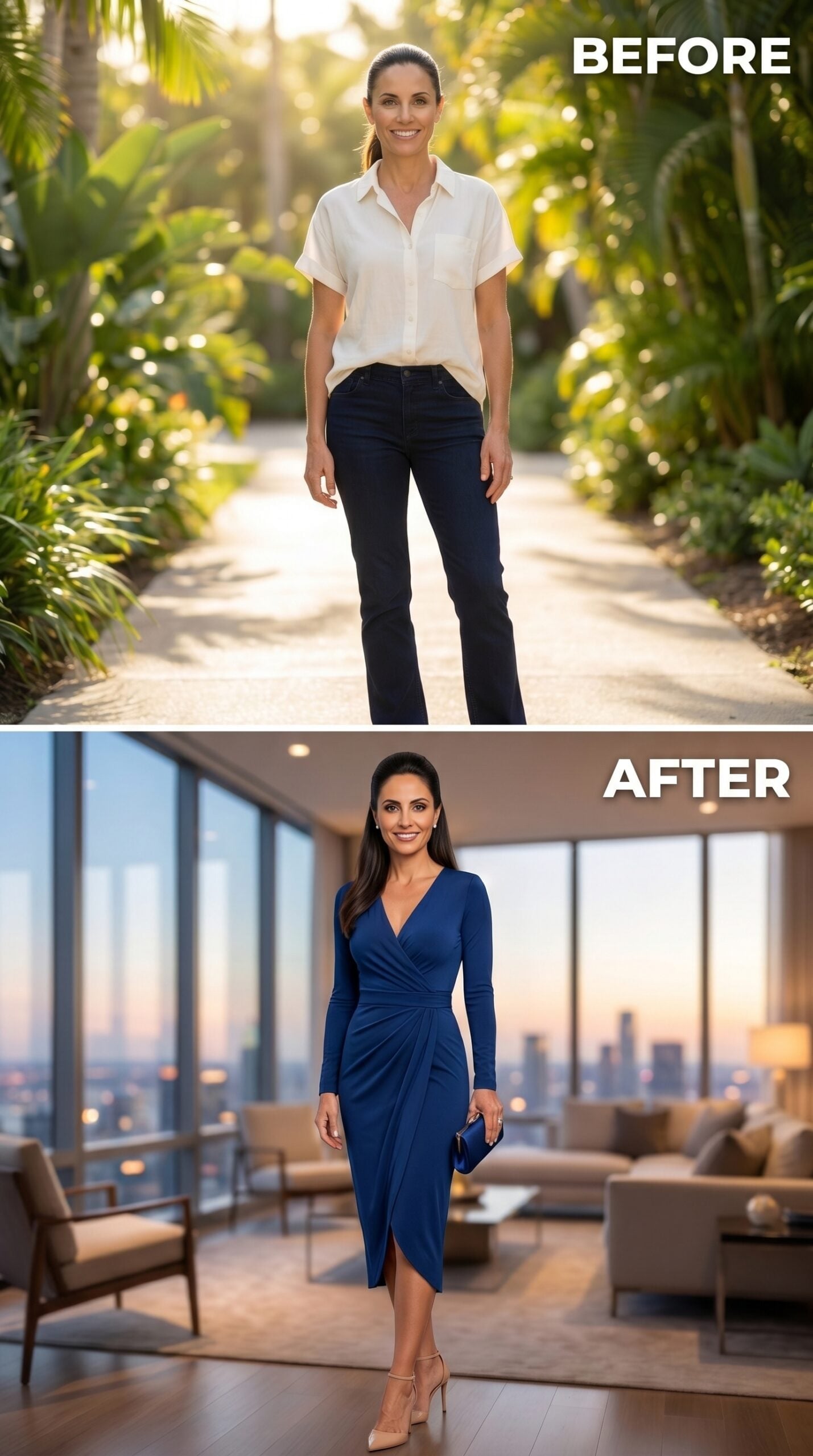 Royal Blue at 45, a Skyline Behind Her, and Why Fitted Finally Feels Right