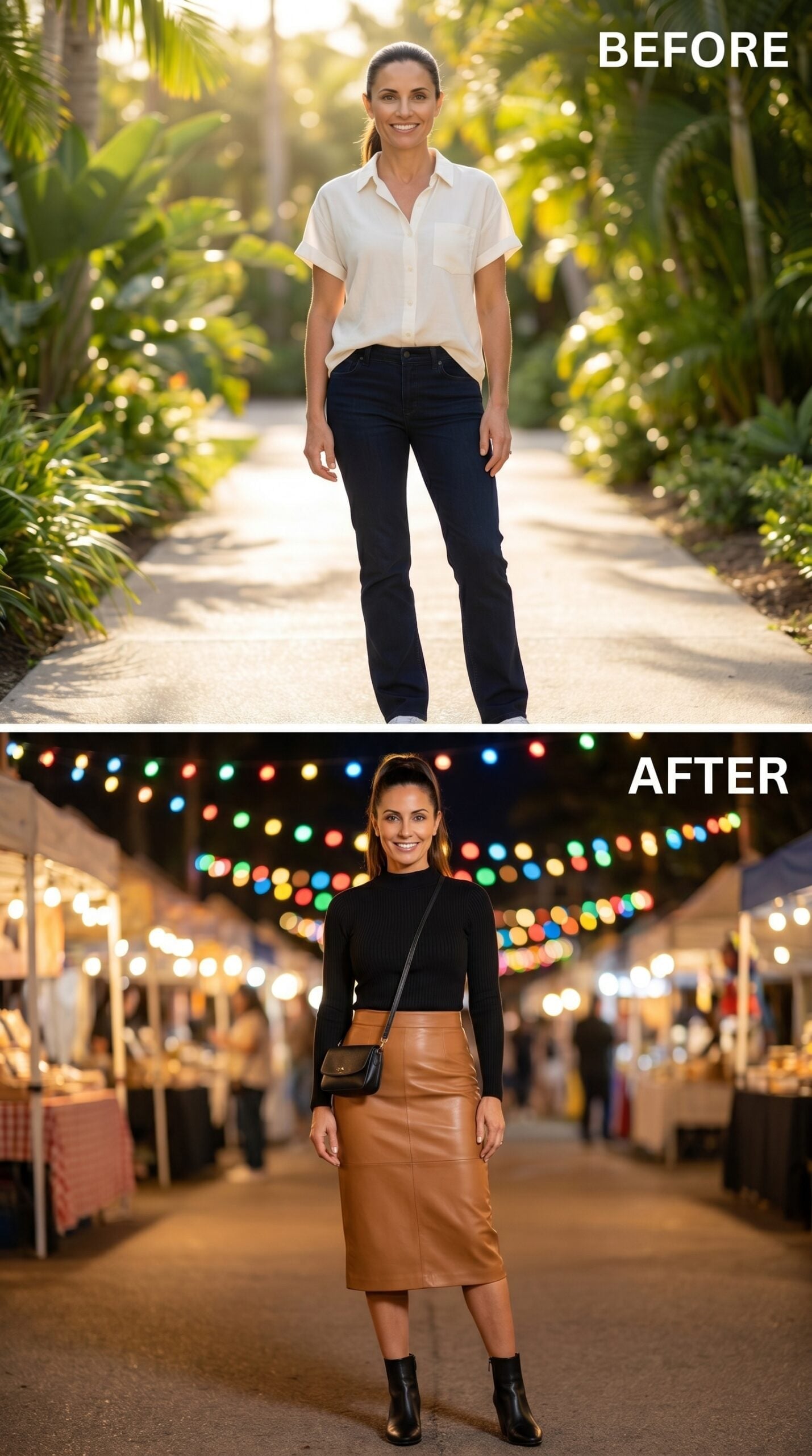 Tan Leather, Night Market Lights, and What Confidence Actually Looks Like on a Tuesday