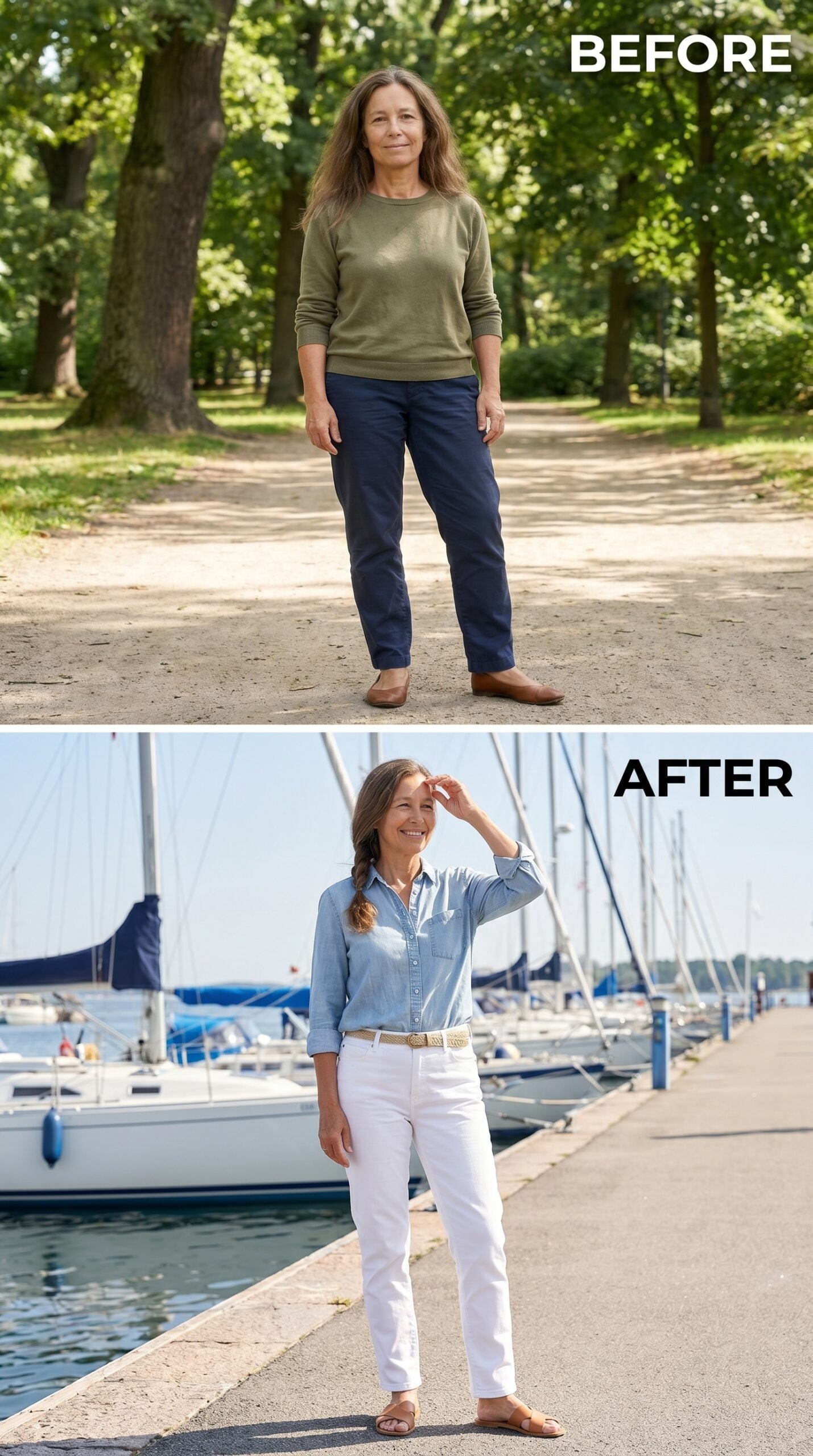 Chambray Shirt, White Jeans, and a Marina That Finally Has the Right Backdrop