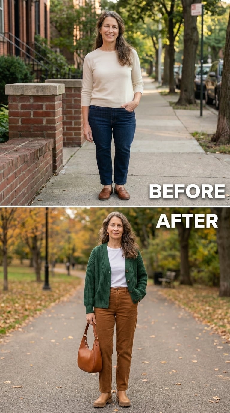 Forest Green Cardigan, Rust Cords, and Autumn Finally Has a Reason to Show Up