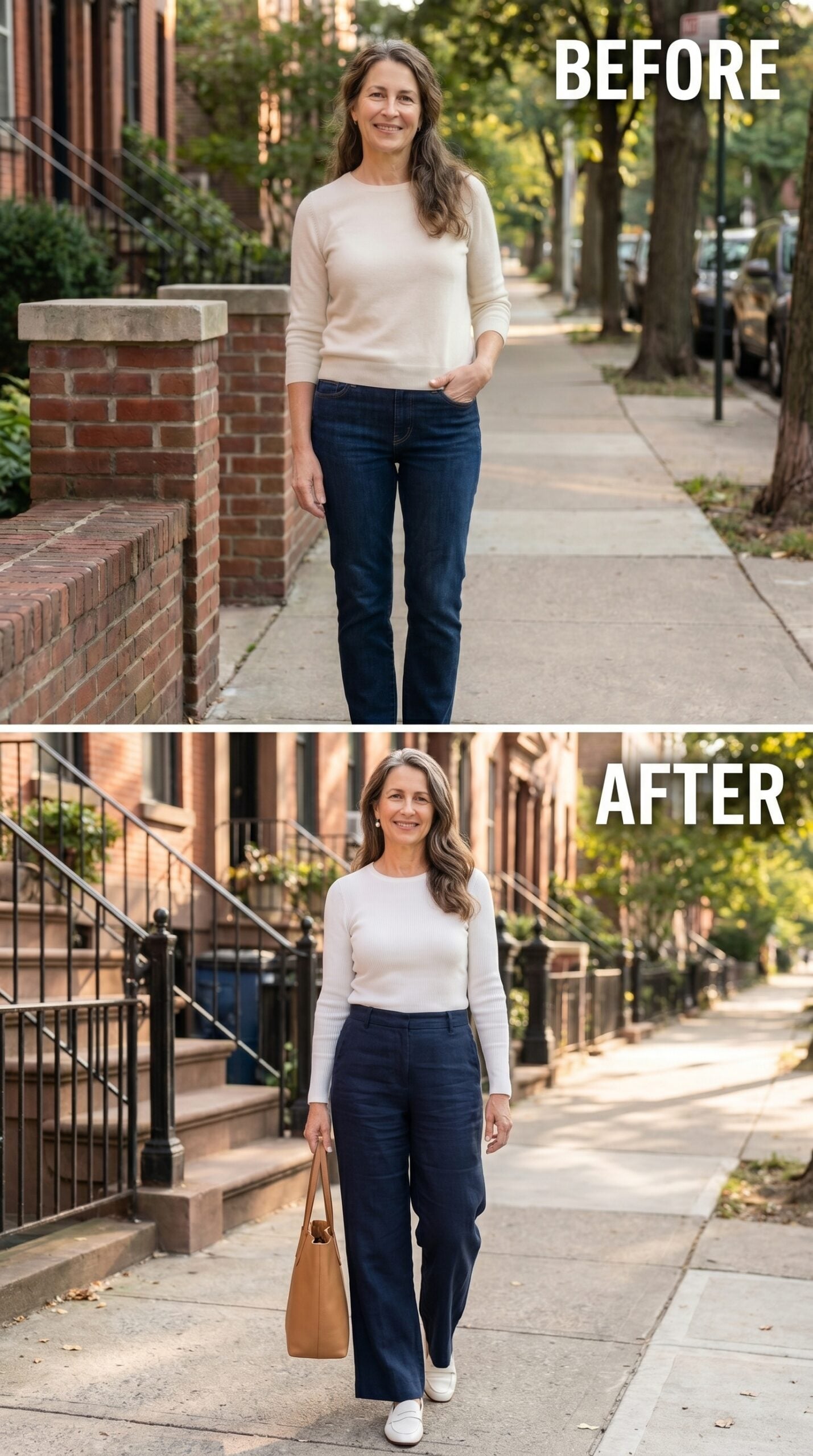 Linen Trousers and a White Knit Just Made Dark Denim Look Like It Was Working Too Hard