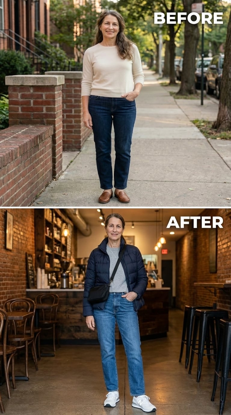Puffer Jacket, Crossbody, White Sneakers, and the Coffee Shop Finally Has Competition