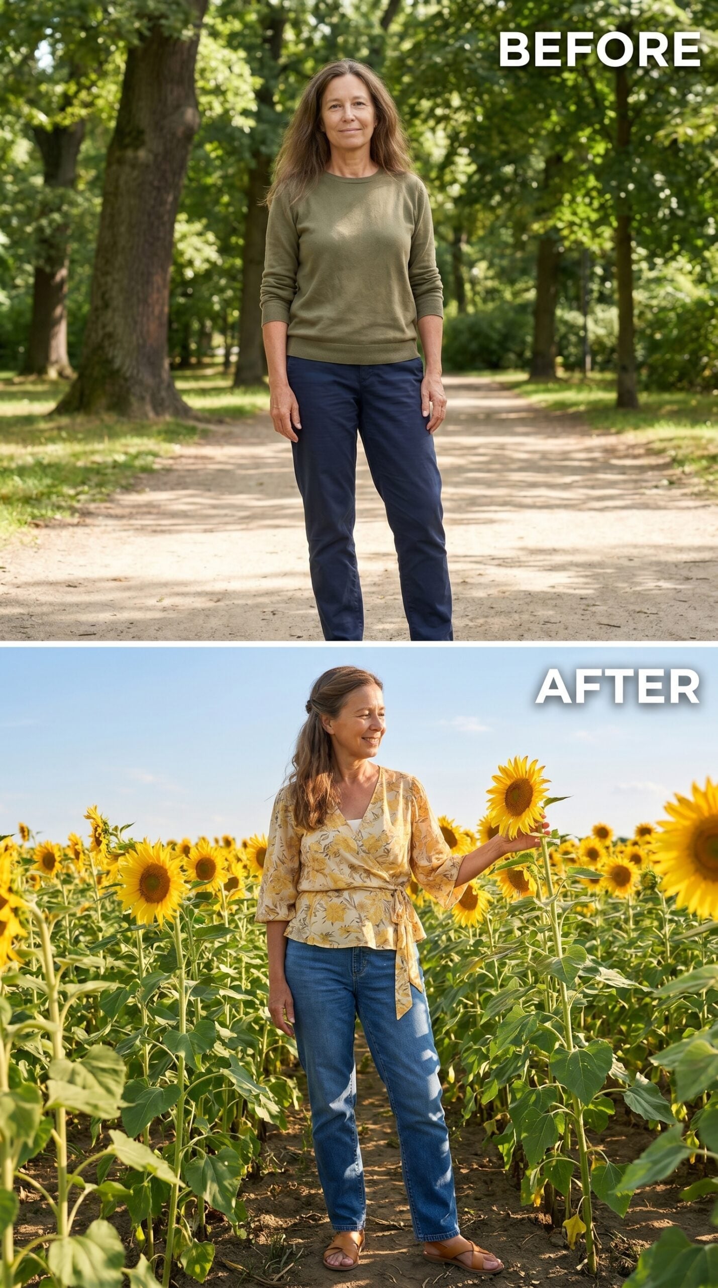 Sunflower Field, Floral Wrap Top, and the Casual Look That Finally Has Somewhere to Be