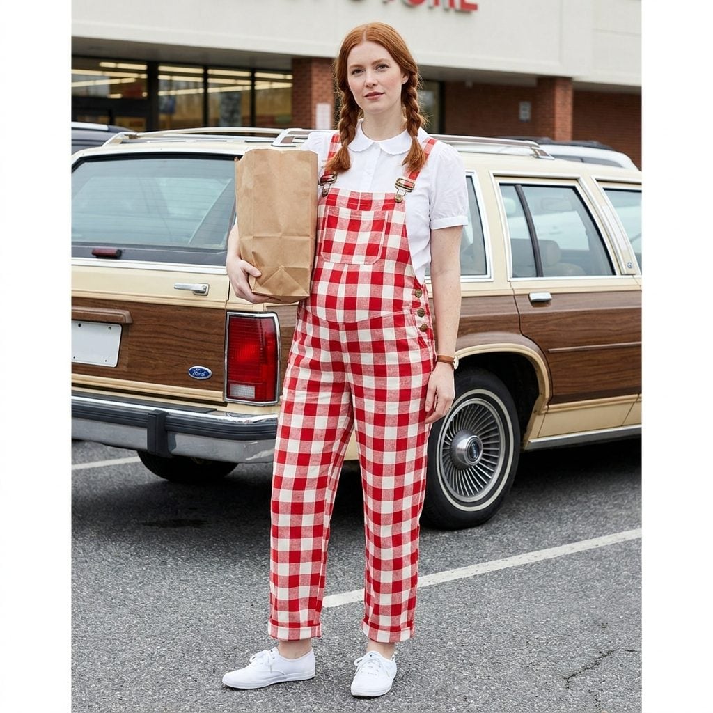 Maternity Dungarees in Bold Gingham Check With Brass Buckle Adjustable Straps