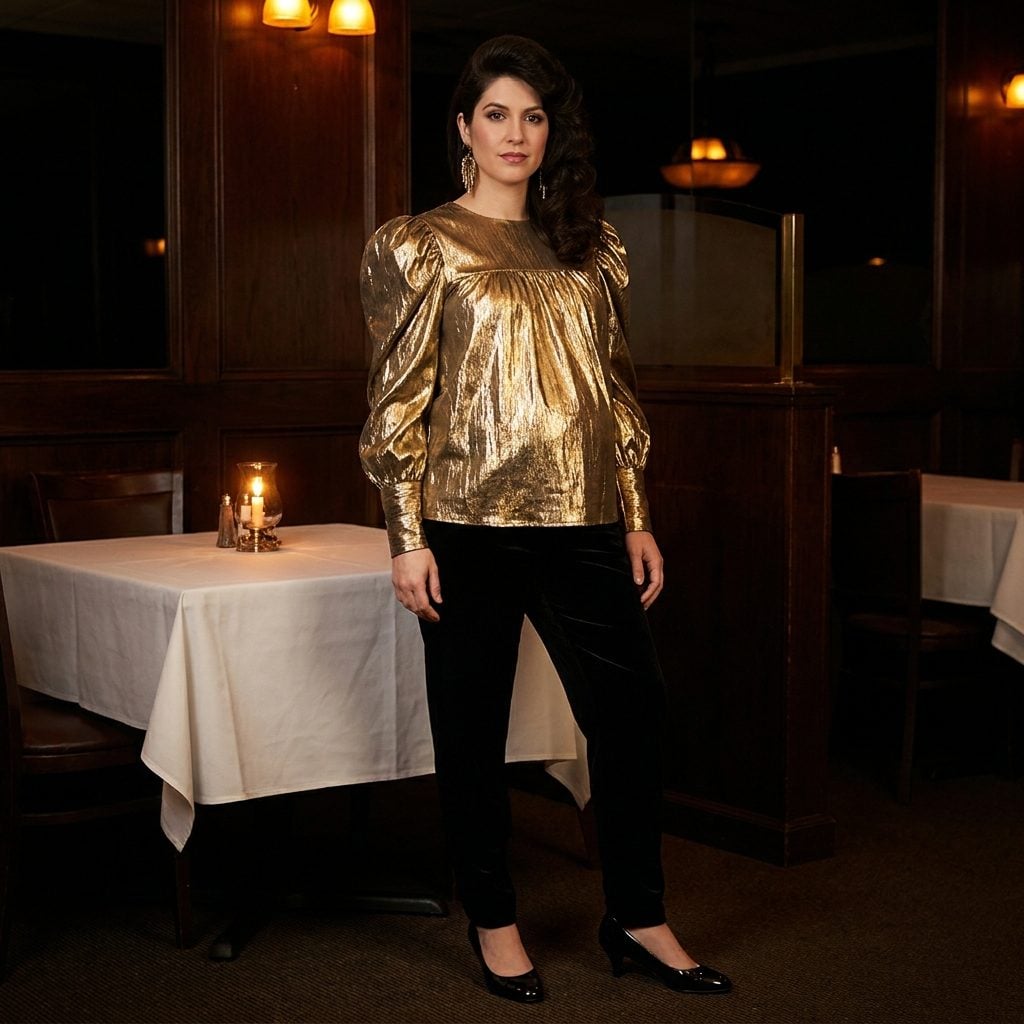The Metallic Lamé Smock-Style Maternity Top With Puffed Sleeves for Special Occasions