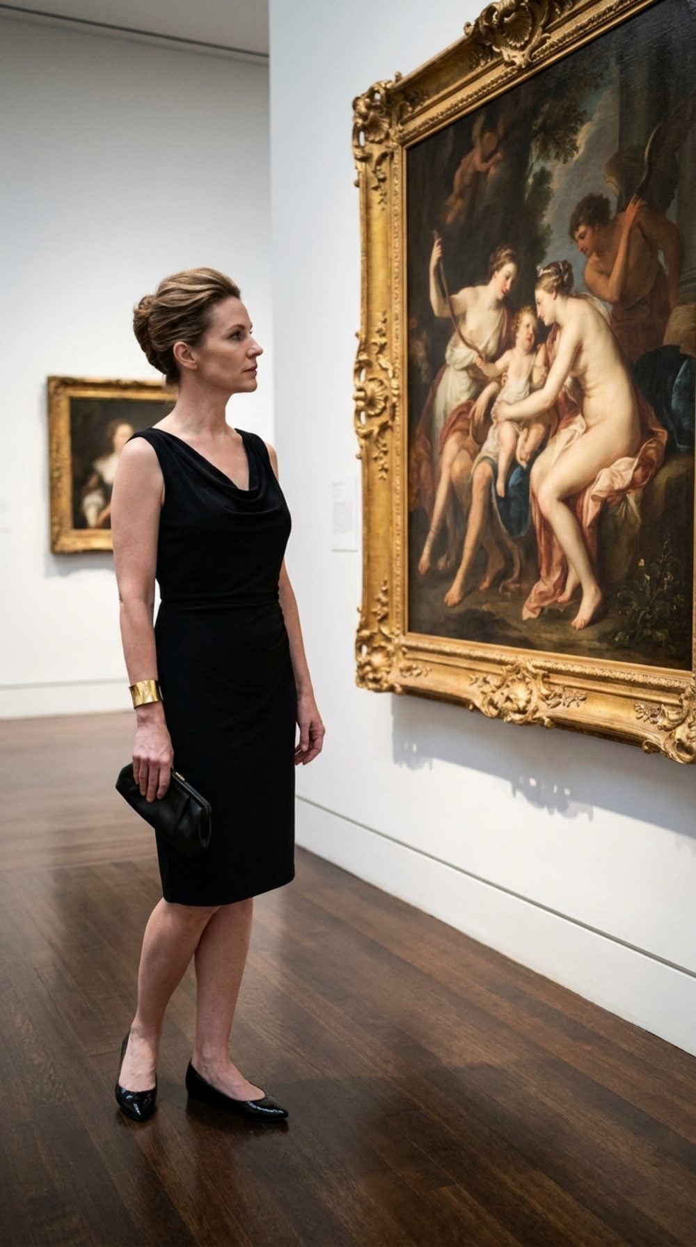 Museum Contemplation in a Draped Neckline: Art Meets the Woman Who Became Her Own