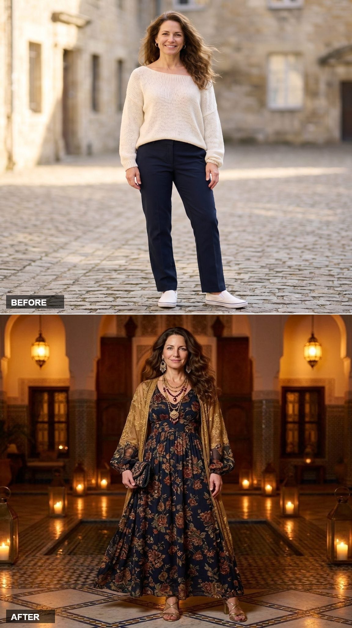Navy Floral Maxi Dress with a Rust Gold Belt: The Print That Earns Its Drama