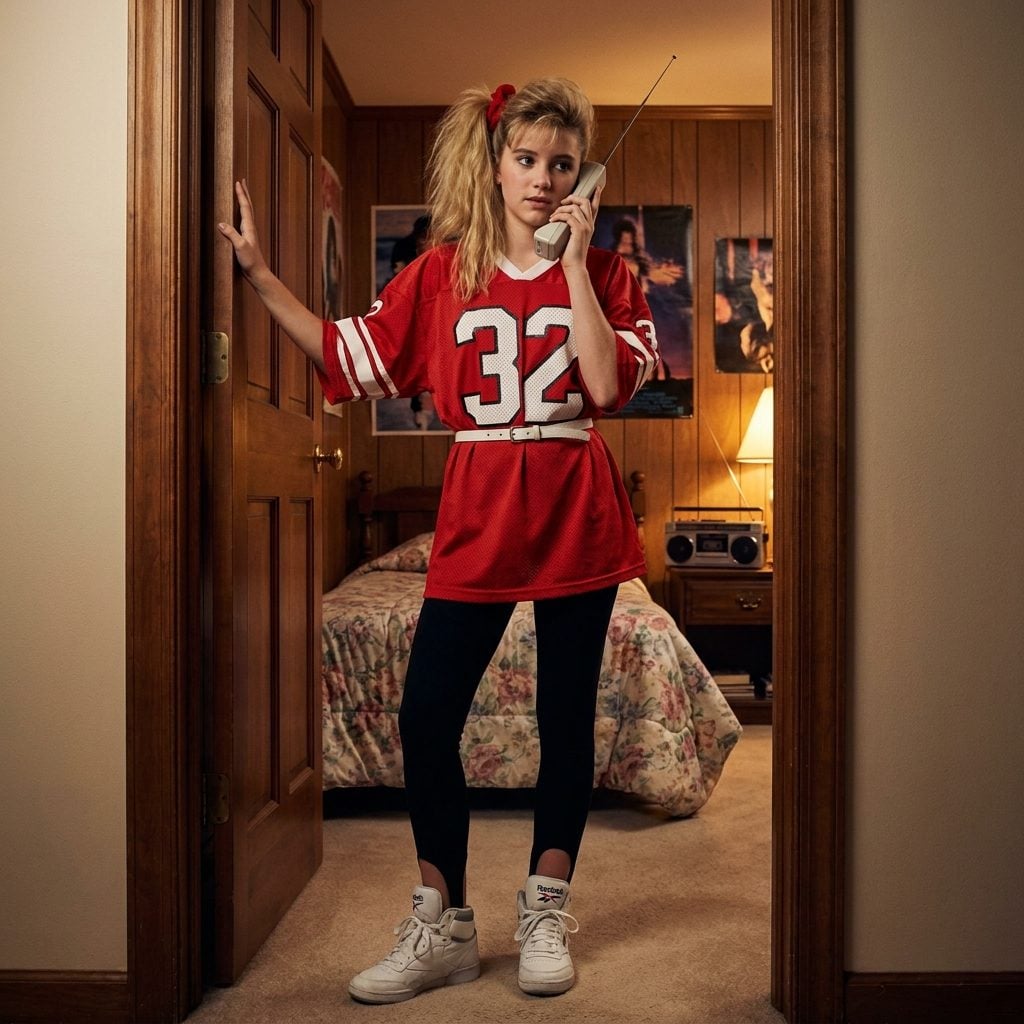 Oversized Football Jersey Worn as a Dress With Leggings and a Side Ponytail