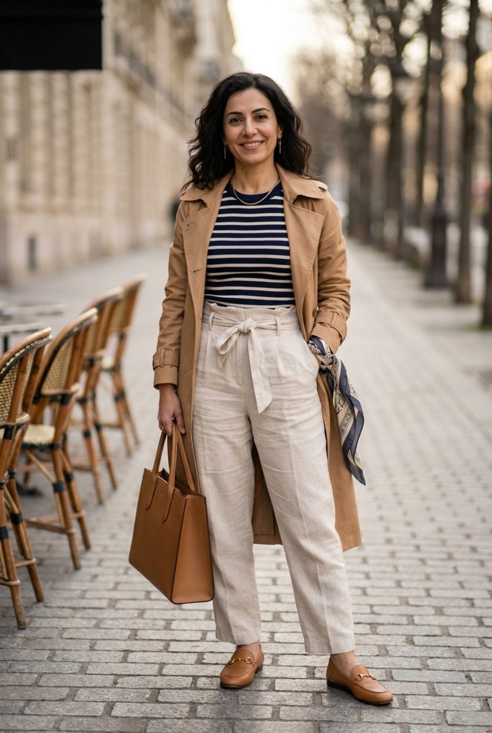 Paperbag Linen and a Camel Trench: Parisian Café Dressing You Can Actually Repeat