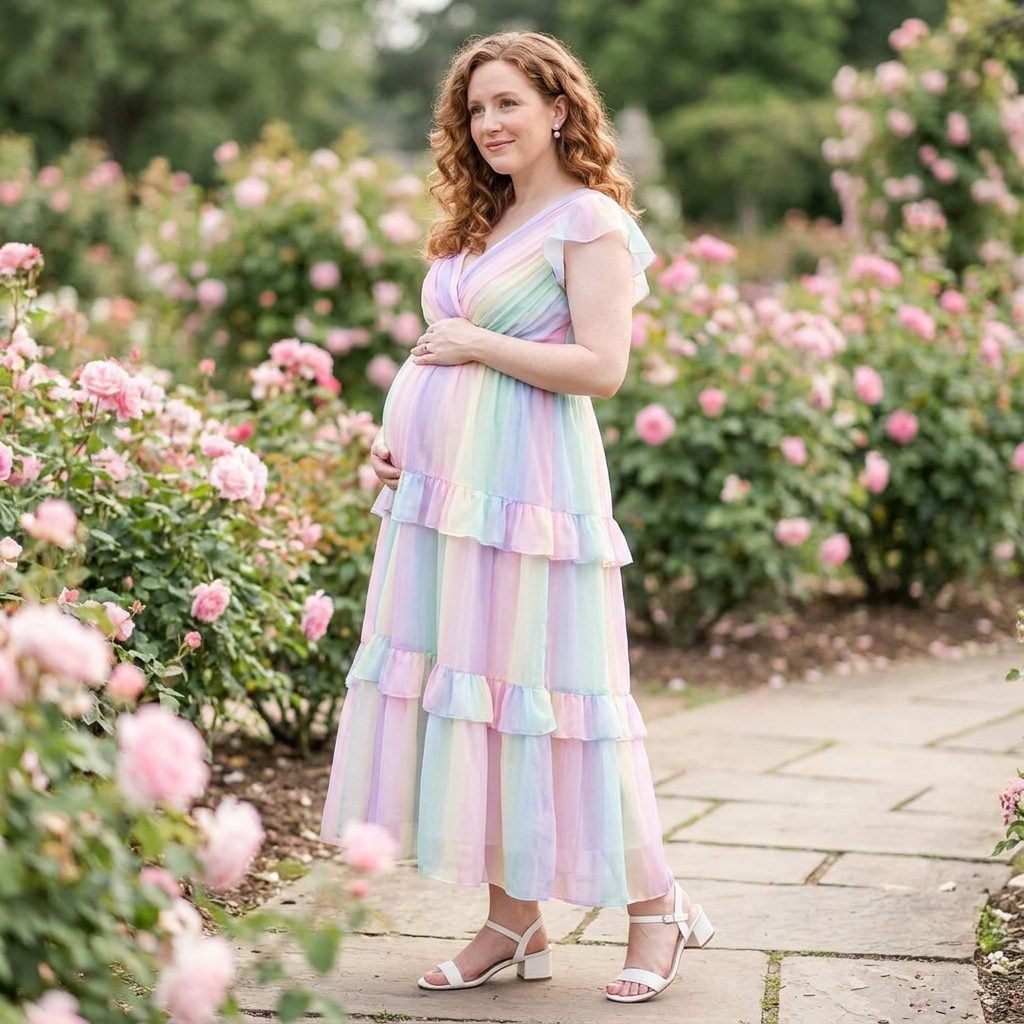 The Pastel Rainbow Tiered Maternity Dress with the Dropped Empire Waist and All Those Ruffles