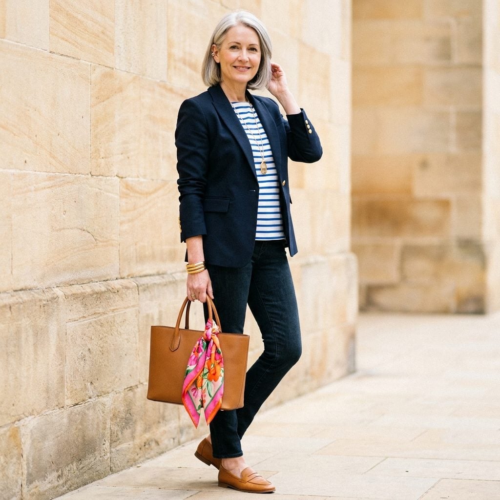 Pinning a Decorative Scarf to the Bag Handle When the Outfit Is Already Heavily Accessorized