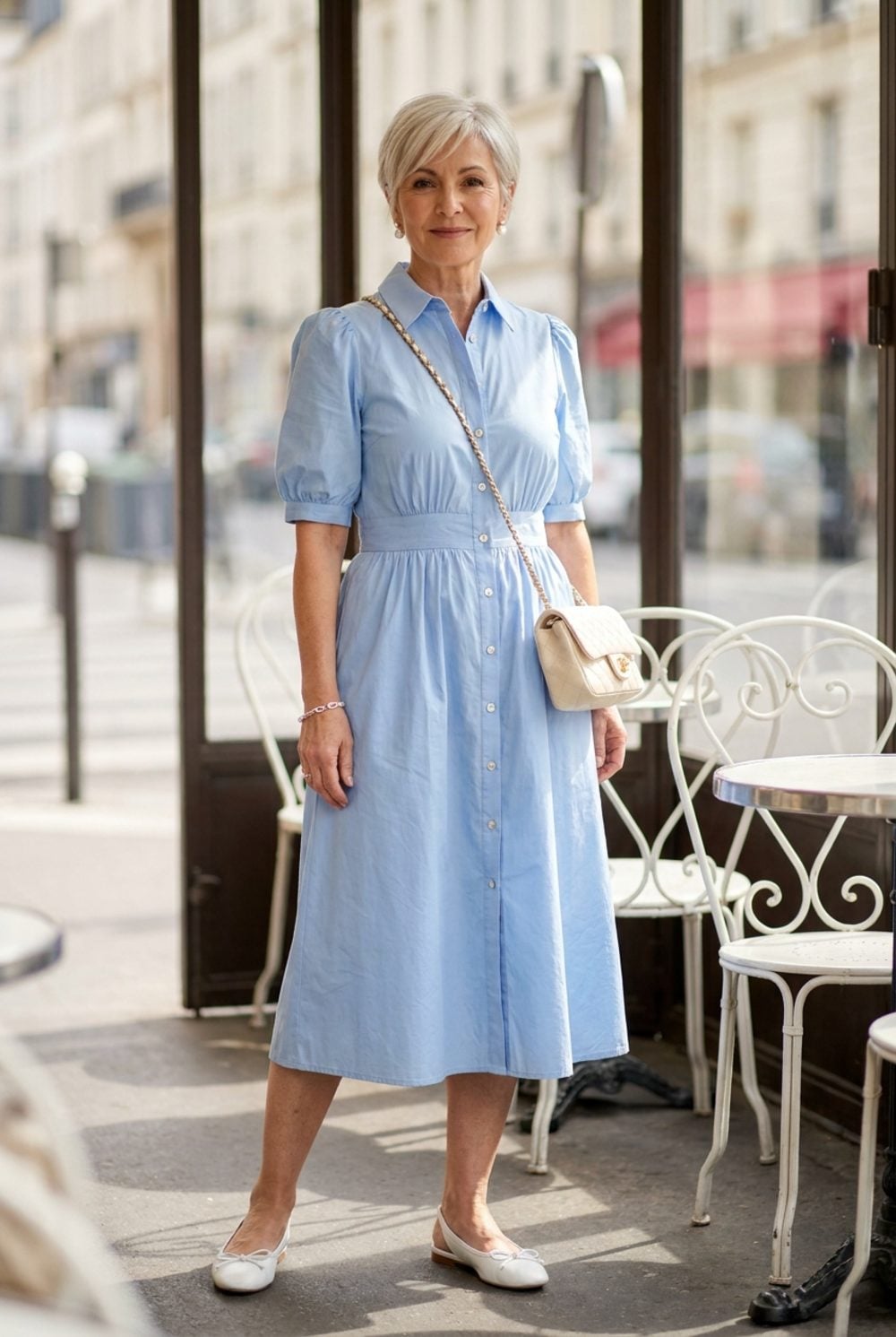 Powder Blue Cotton Shirtdress with Puff Sleeves Looks Like Starting Over