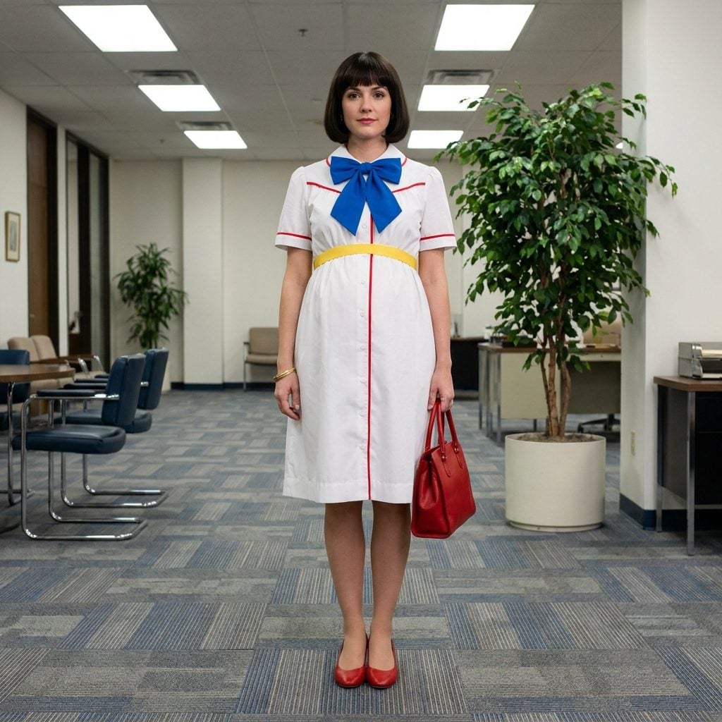 The Primary-Color Contrast Piping Maternity Dress With an Oversized Bow Collar