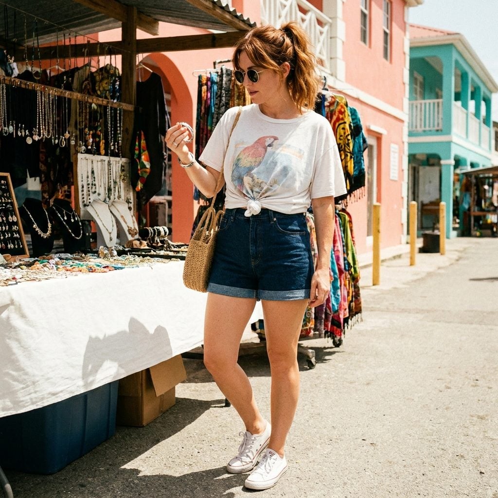 Rolled-Cuff Denim Shorts With Oversized Graphic Tees (Shore Excursion Uniform)