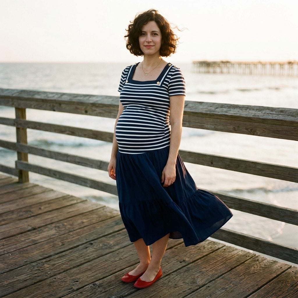 The Sailor-Stripe Maternity Dress with the Ruffled Skirt That Couldn't Decide What Decade It Was From