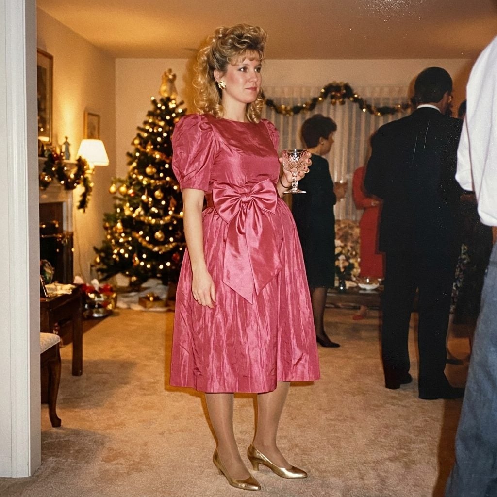 The Shiny Taffeta Maternity Dress With a Giant Bow at the Empire Waist