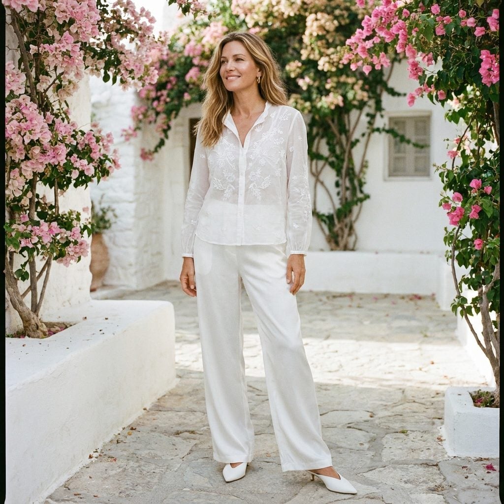 Silver-Kissed Blonde and All-White Linen: The Woman Who Stopped Apologizing for Her Age and Her Wardrobe at the Same Time