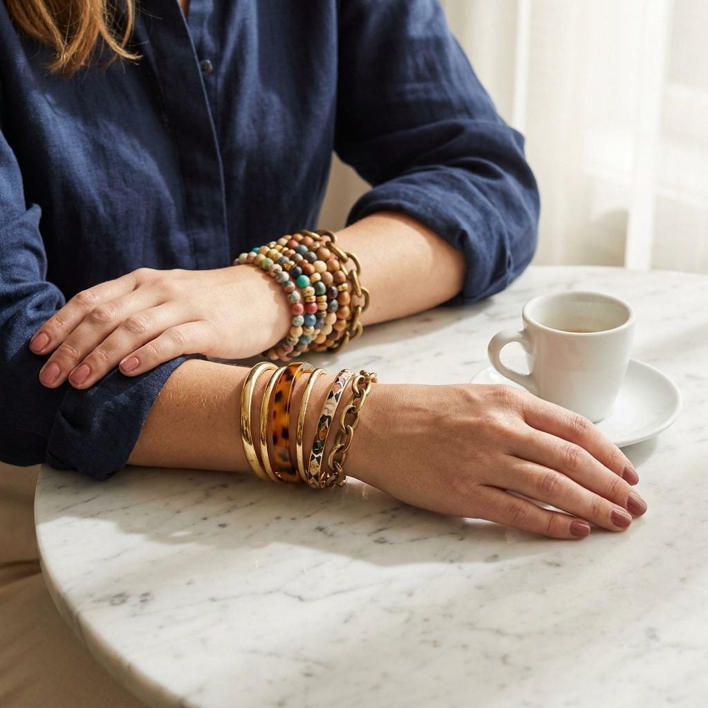 Stacking Bracelets on Both Wrists at the Same Time So Neither Arm Gets a Visual Rest