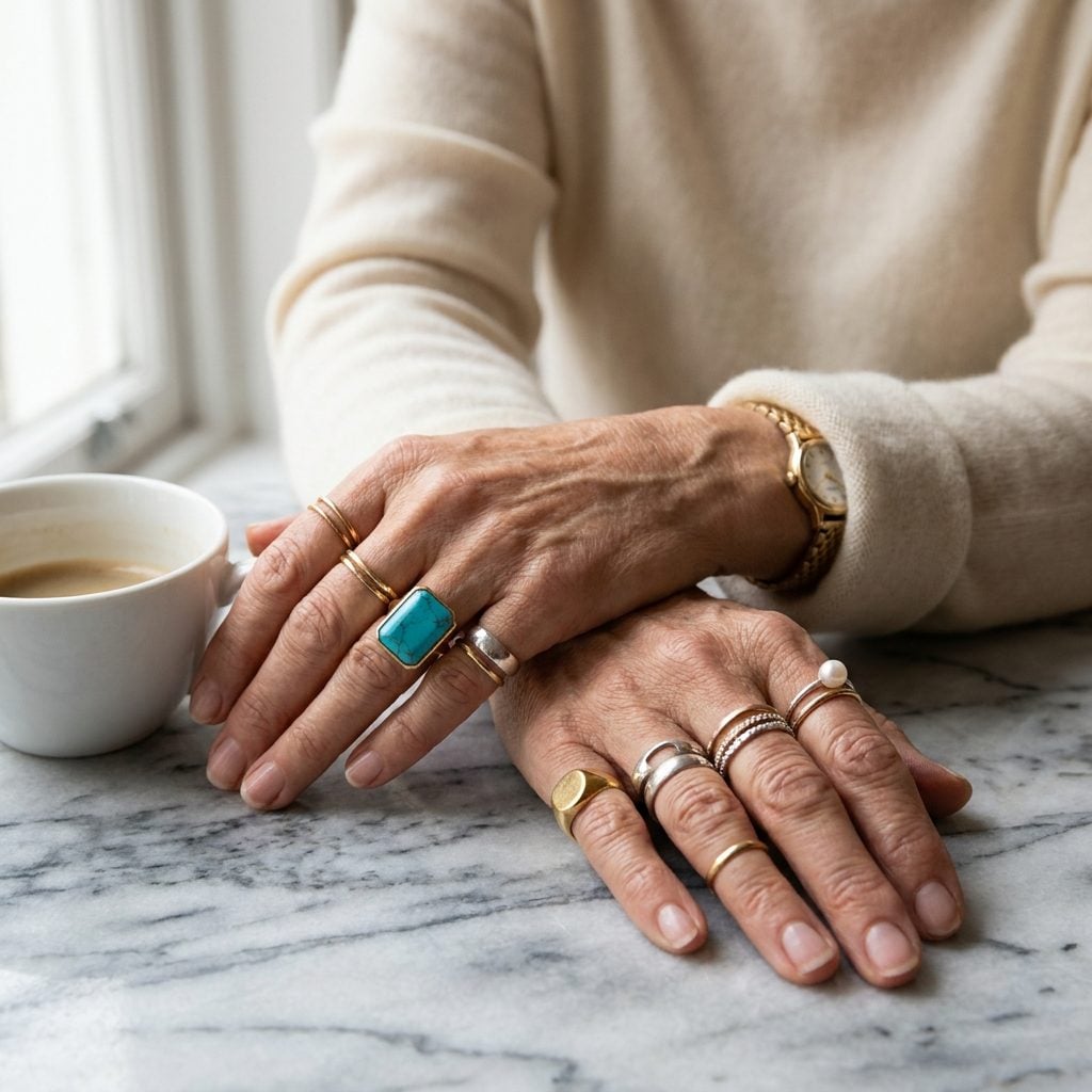 Stacking Too Many Rings on Every Finger Until the Hand Looks Busy and Overwhelmed