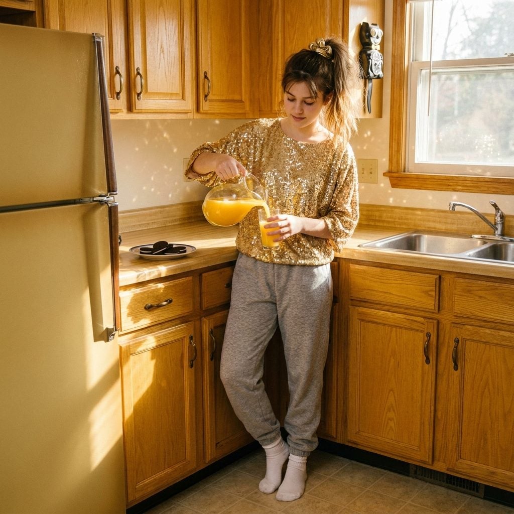 Sweatpants With a Sequined Top Because It Was Tuesday and She Felt Like It