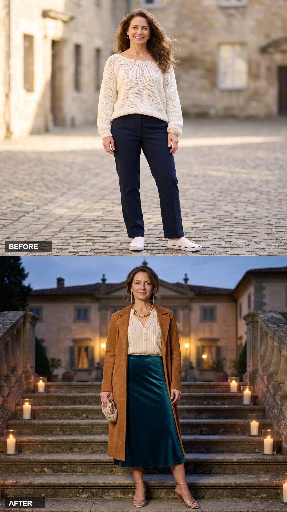 Teal Velvet and Caramel Suede: When a Boxy Black Dress Gets the Sienna Treatment