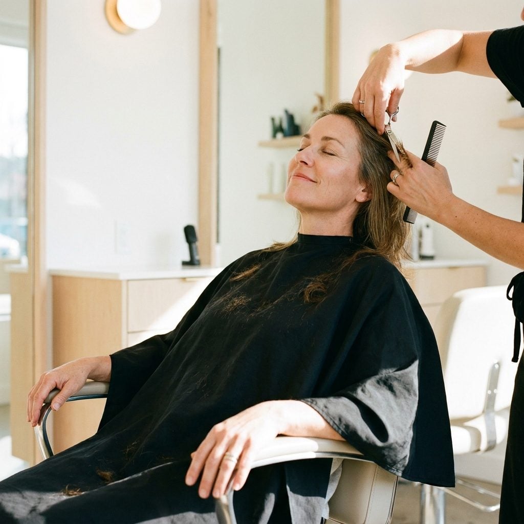 Telling the stylist just do what you think and meaning it for the first time without fear of the reaction at home