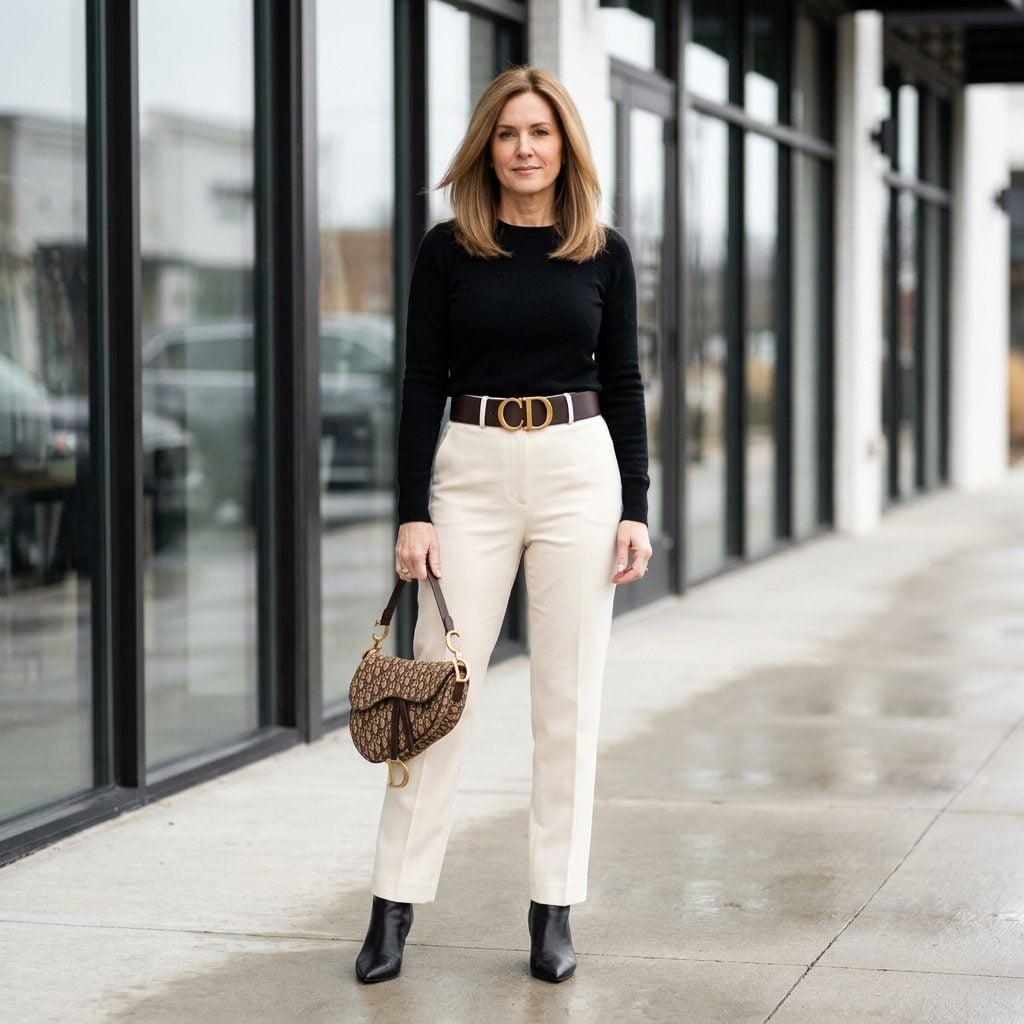 Wearing a Logo-Heavy Bag with a Logo Belt Creating a Branded Clash from Waist to Hand