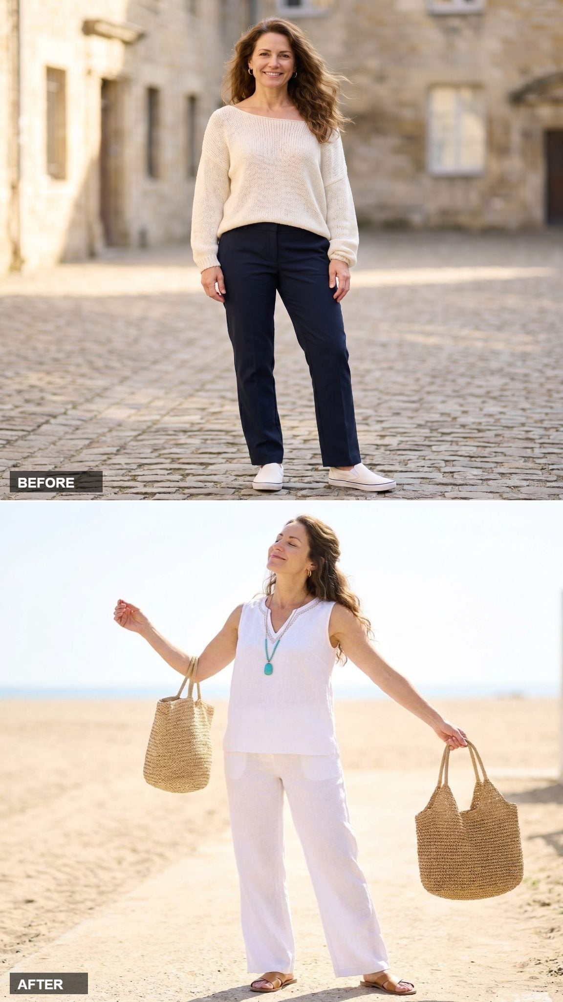 White Linen Co-ord, Subtle Neckline Embroidery, and a Woven Straw Tote: Quiet and Completely Right