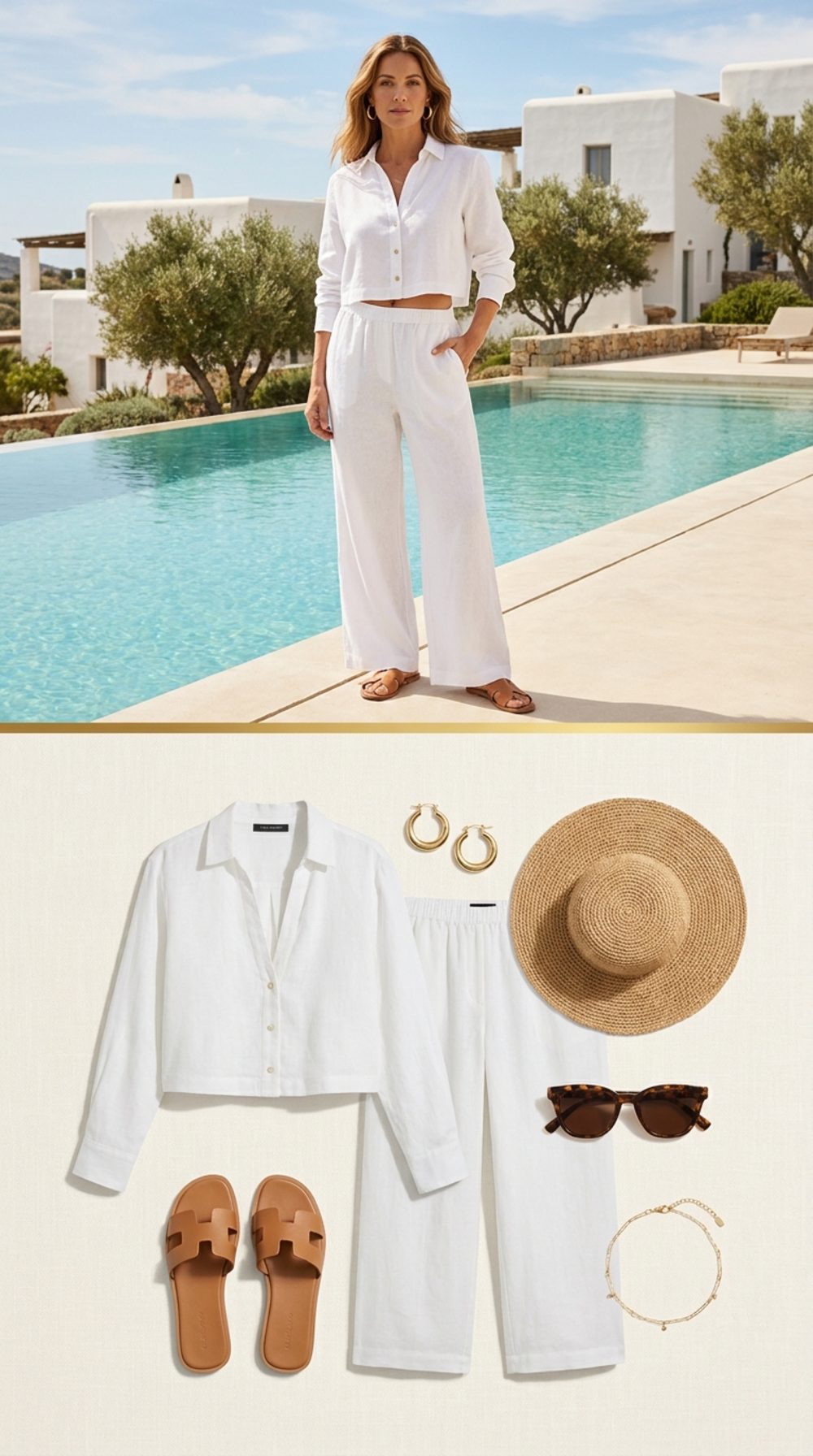 White Linen Cropped Button-Front Shirt and Trouser Set: The Uniform of a Woman Who Runs Her Own Itinerary