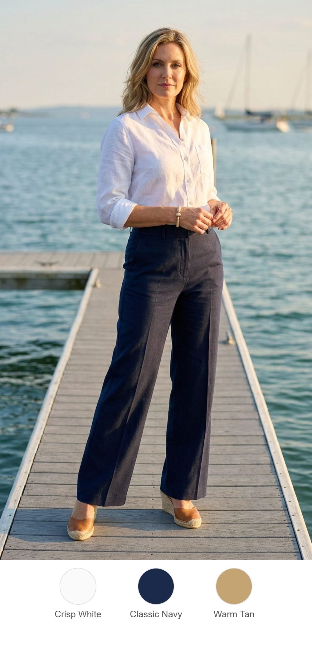 White Linen and Navy Tailoring on the Afternoon Dock