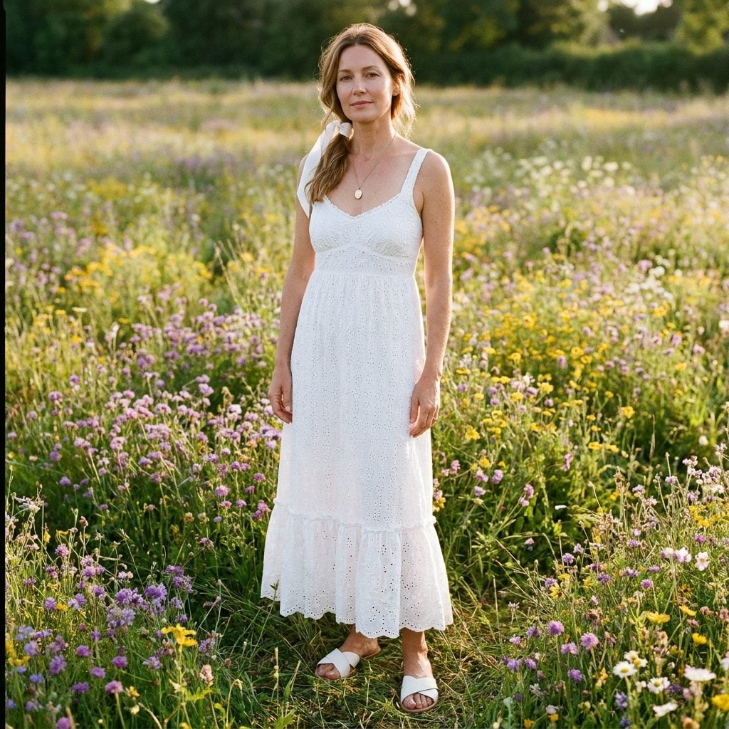 A White Silk Ribbon in Honey Waves Over a Linen Suit Says Summer Without Trying