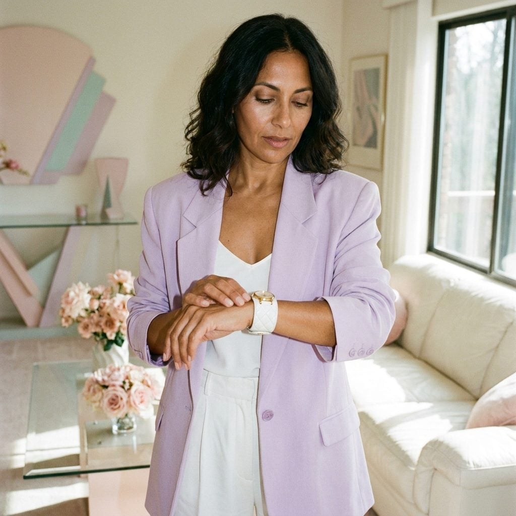 The Wristwatch With the Wide Padded Leather Band in Pastel Pink or White