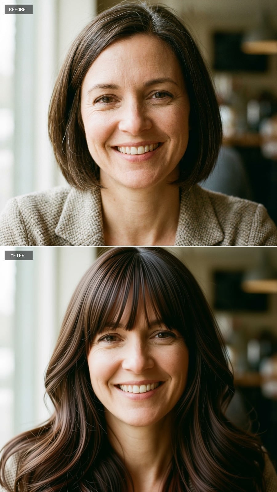 Bangs and Length Together Pulled Off What the Bob Couldn't Do Alone