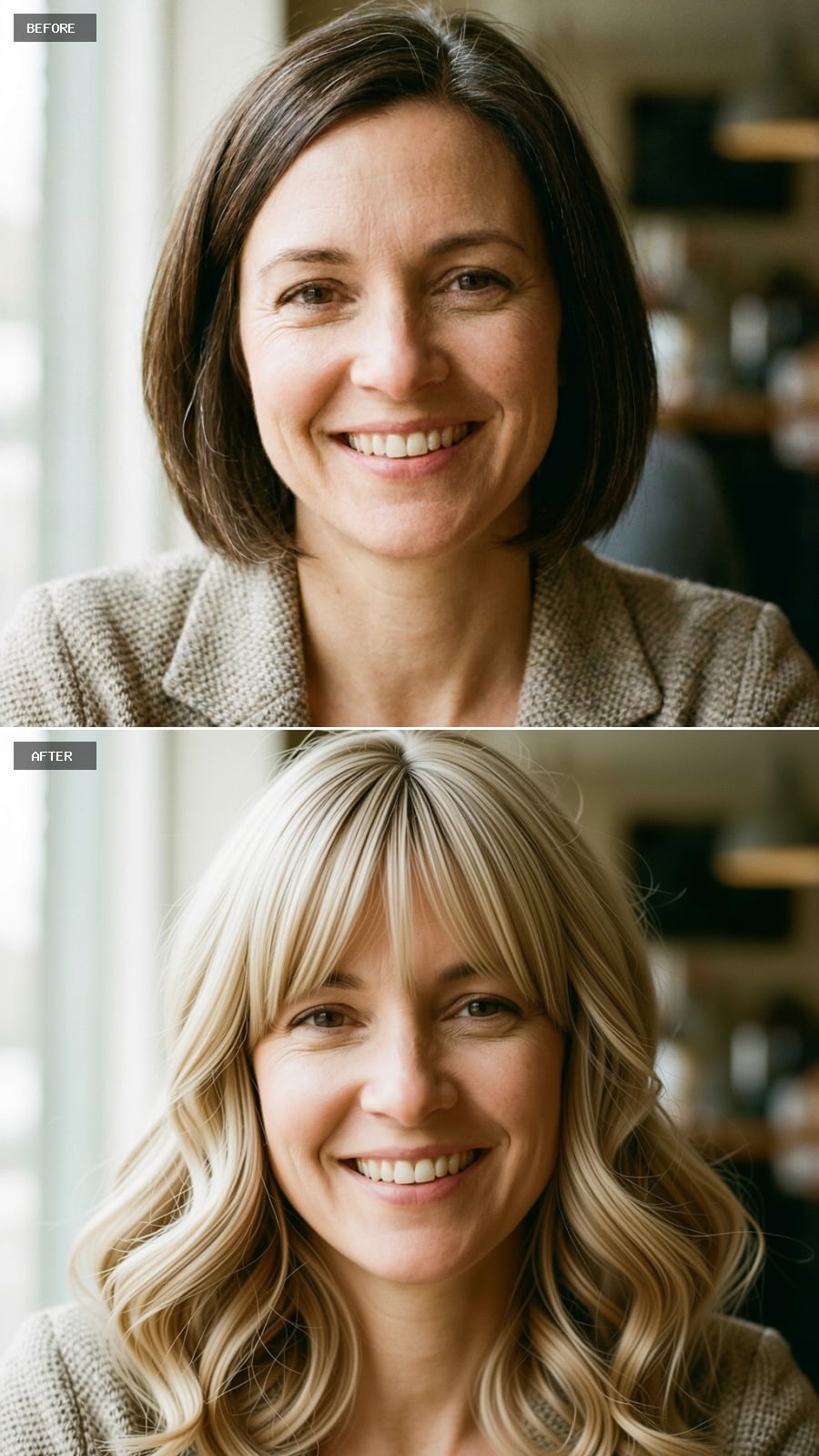Blonde Waves With Bangs Quietly Made Her Bob Irrelevant
